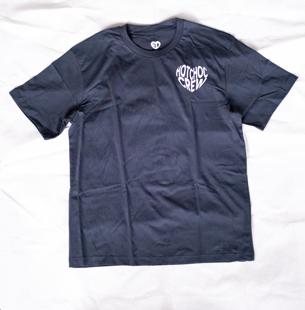 Blue t-shirt with a logo on a white background